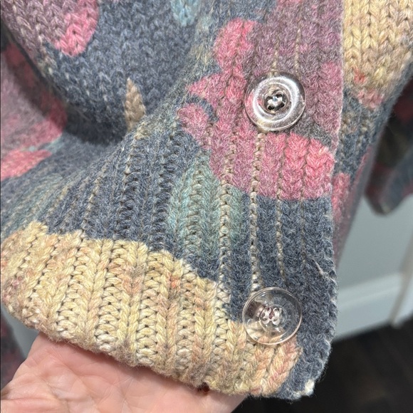 Zara Floral Knit Cardigan L Grey Pink Oversized Button Front - Picture 7 of 14